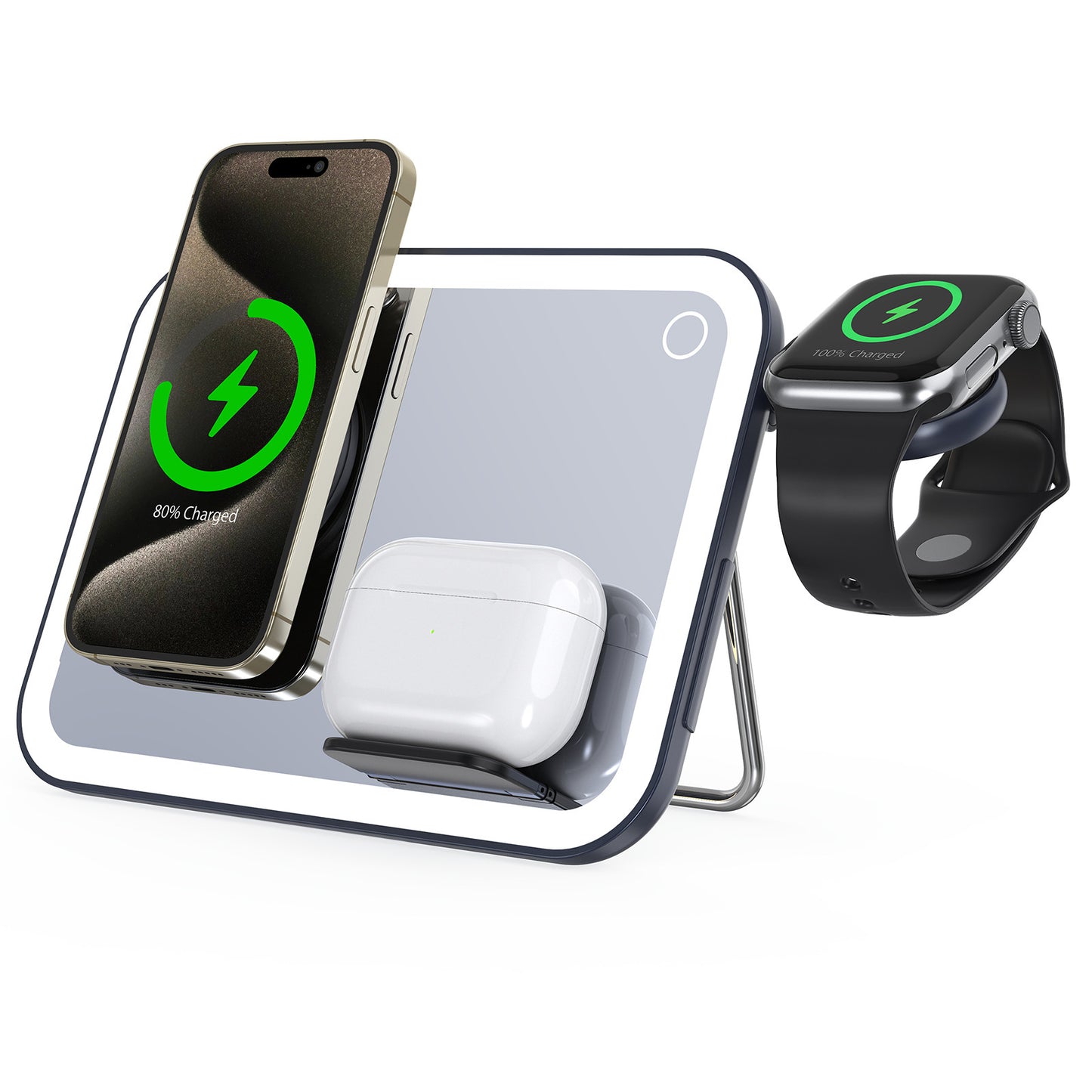 Hub LightCharge™ – Miroir Lumineux & Station de Charge 3-en-1